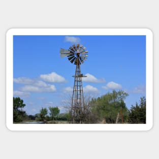 Kansas Windmill in Pasture with blue sky and clouds. Sticker